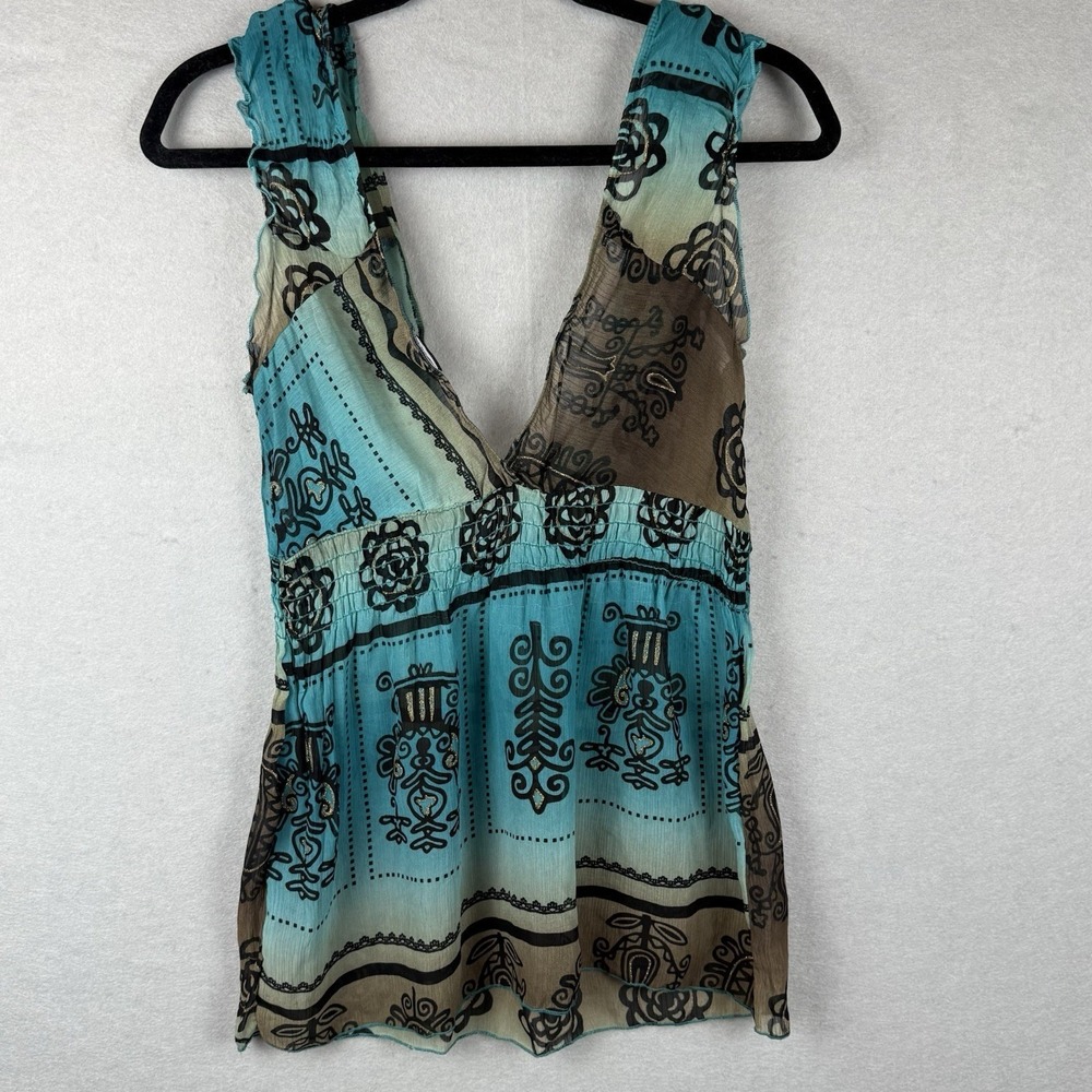 Agaci-too Teal Brown Y2K Tank Top Boho Whimsygoth Witchy Retro Sexy Size S - Picture 9 of 11
